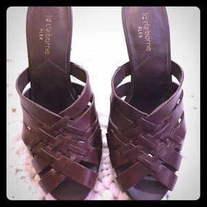 Liz Claiborne Flex open toe, brown slip on sandal